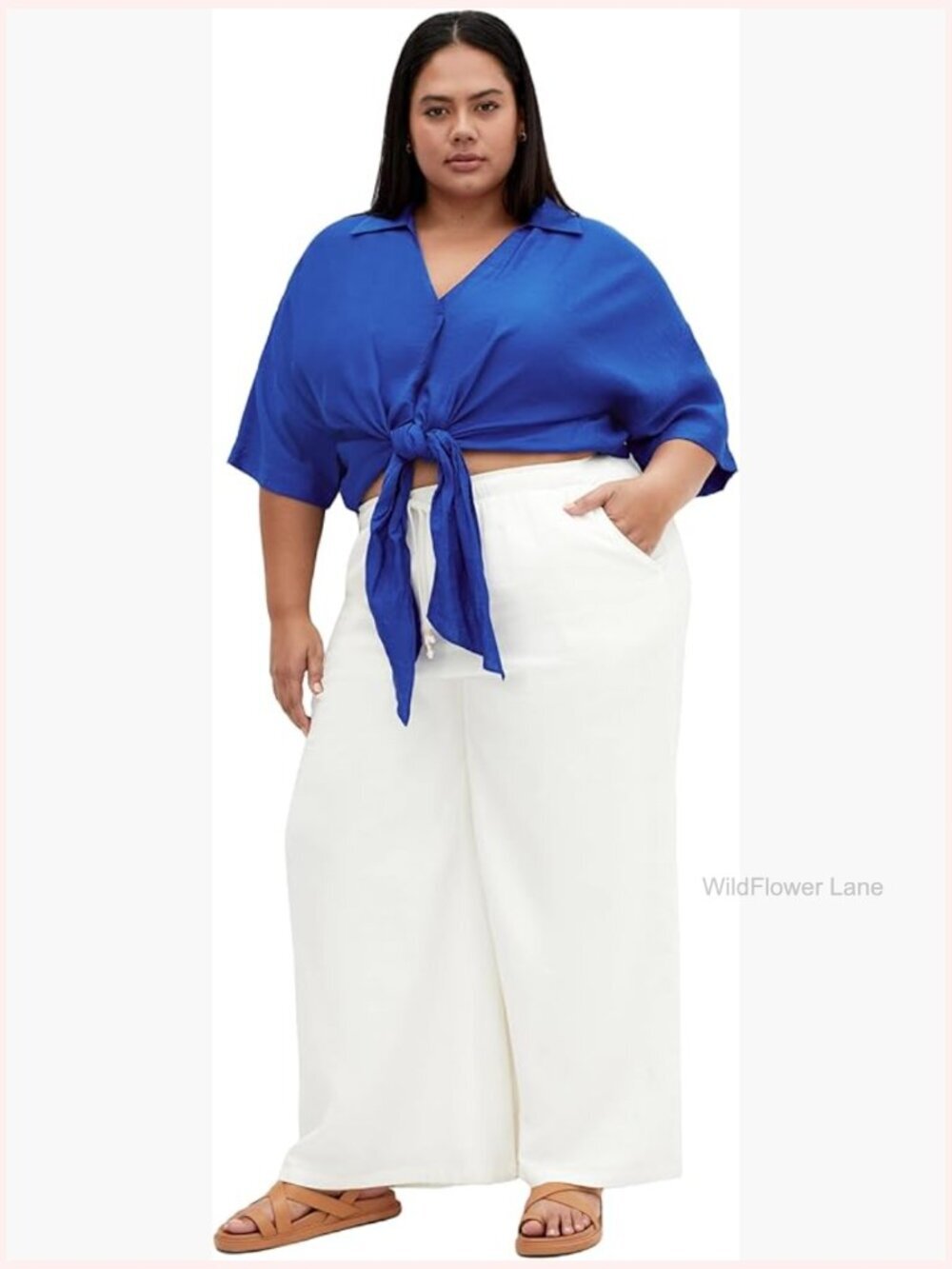 Plus Size Women's Button Down Shirt Blouse 3/4 Sleeve Collared Neck